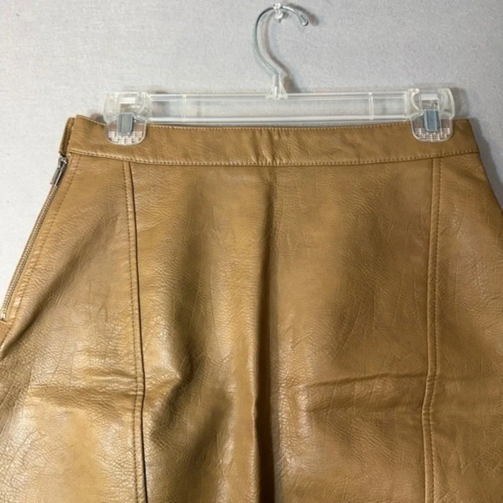 Zara Basic Faux‎ Leather Mini Skirt Camel Brown A-Line Side Zip Womens Size S